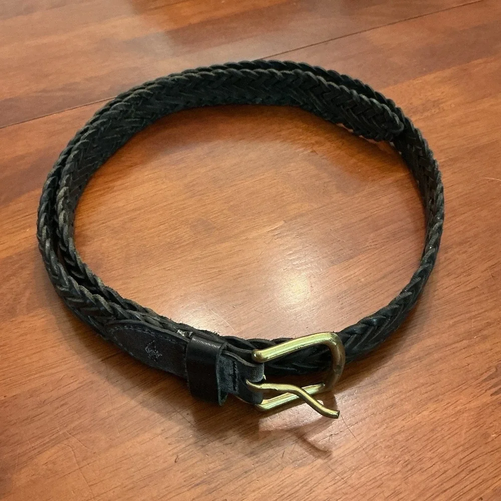 Dockers Mens 40/100 Black Leather Woven Braided Belt Adjustable western